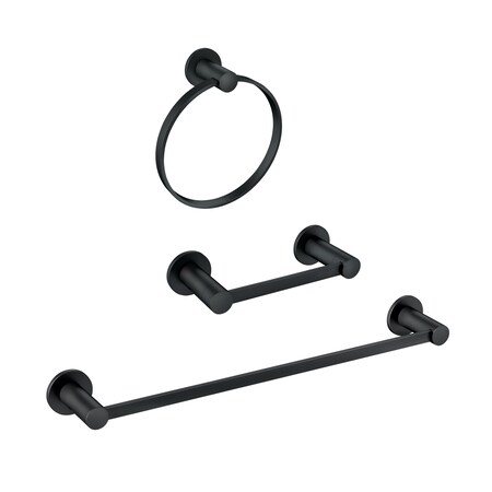 Moen Avri 3-Piece Hardware Set with 18in Towel Bar, Paper Holder, and Towel Ring in Matte Black Y1493BL